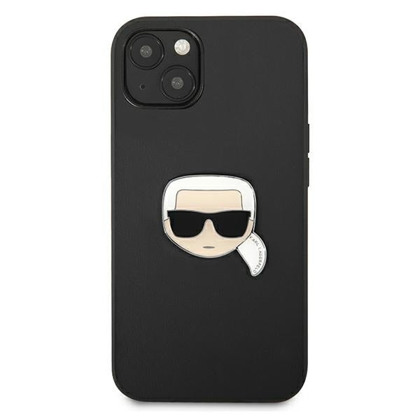 Karl Lagerfeld Leather Ikonik Karl&#39;s Head Metal Case for iPhone 13 mini - Black