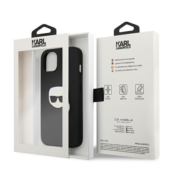 Karl Lagerfeld Leather Ikonik Karl&#39;s Head Metal Case for iPhone 13 mini - Black