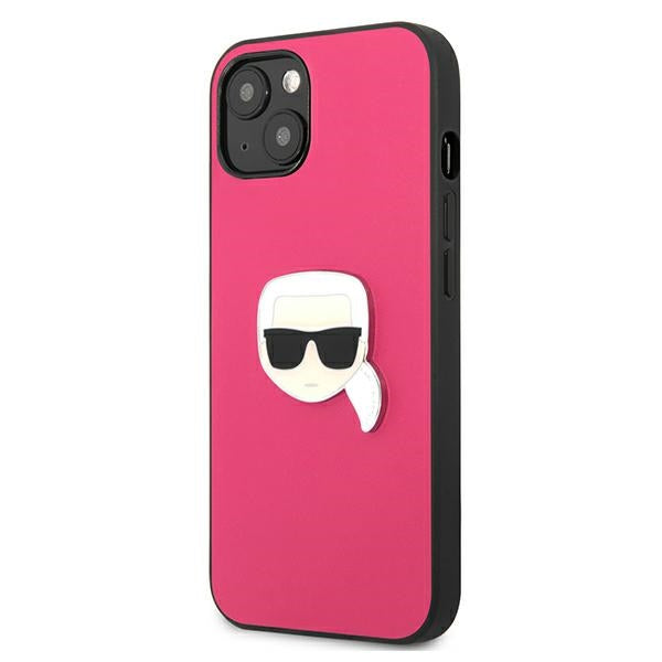 Karl Lagerfeld Leather Ikonik Karl&#39;s Head Metal Case for iPhone 13 mini - Pink