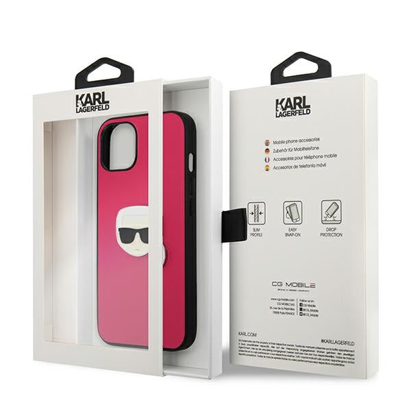 Karl Lagerfeld Leather Ikonik Karl&#39;s Head Metal Case for iPhone 13 mini - Pink