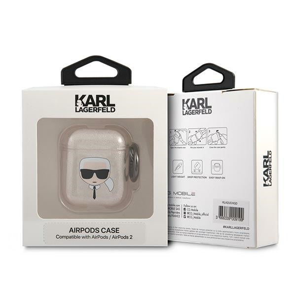 Karl Lagerfeld Glitter Karl&#39;s Head Case for AirPods 1/2 - Gold