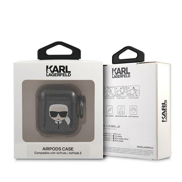 Karl Lagerfeld Glitter Karl&#39;s Head Case for AirPods 1/2 - Black