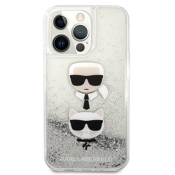 Karl Lagerfeld Liquid Glitter Karl&amp;Choupette Head case for iPhone 13 Pro / iPhone 13 - silver