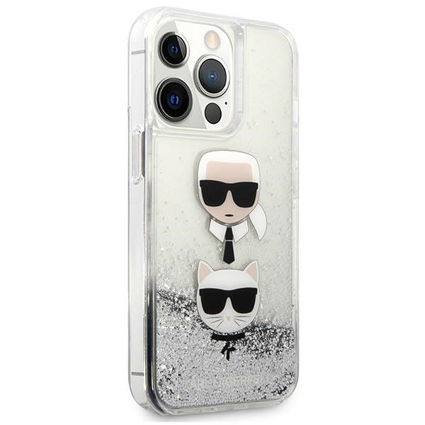 Karl Lagerfeld Liquid Glitter Karl&Choupette Head case for iPhone 13 Pro / iPhone 13 - silver