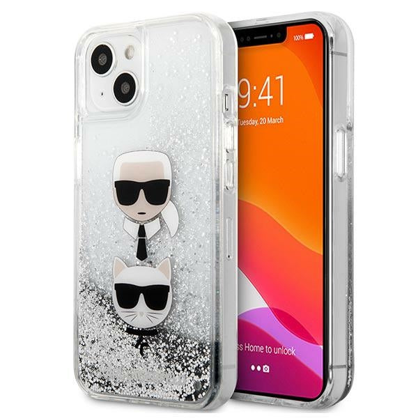 Karl Lagerfeld Liquid Glitter Karl&amp;Choupette Head case for iPhone 13 mini - silver