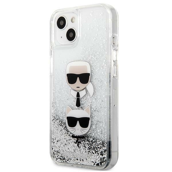 Karl Lagerfeld Liquid Glitter Karl&amp;Choupette Head case for iPhone 13 mini - silver