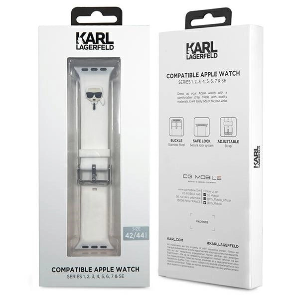 Karl Lagerfeld Pasek KLAWLSLKW Apple Watch 42/44/45mm biały/white strap Silicone Karl Heads