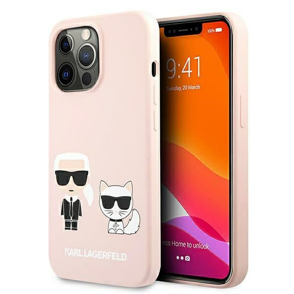 Karl Lagerfeld Silicone Ikonik Karl&amp;Choupette MagSafe Case for iPhone 13 Pro / iPhone 13 - Light Pink