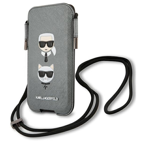 Karl Lagerfeld Saffiano Ikonik Karl&amp;Choupette Head 6.7&#39;&#39; Handbag - Gray