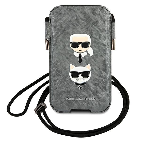 Karl Lagerfeld Saffiano Ikonik Karl&Choupette Head 6.7'' Handbag - Gray