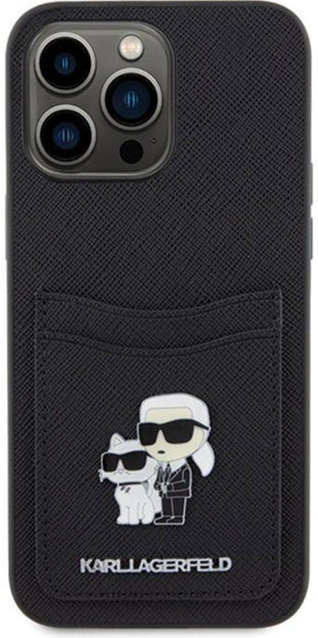 Karl Lagerfeld Saffiano Cardslot Karl&Choupette Metal Pin case for iPhone 15 Pro - black