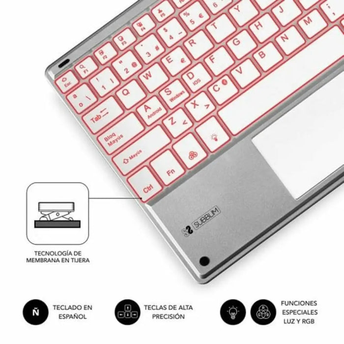 Keyboard and Touchpad Subblim SUB-KBT-SMBT50 Silver Spanish Qwerty QWERTY - Електроника Периферни и резервни