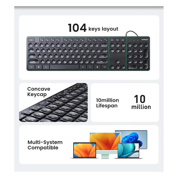 KEYBOARD BG CHOCOLATE MEMBR 1.5m KU004 UGREEN - Клавиатури<<<Компютърна периферия<<<AmperelB2B