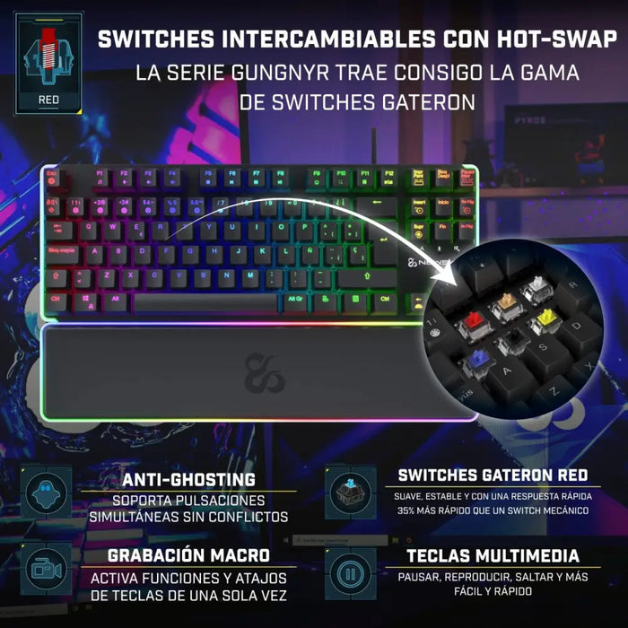 Keyboard Newskill NS-KB-GUNGNYR-GAT-RE Spanish Qwerty QWERTY Black - Електроника Периферни и резервни части<<<Компютри|