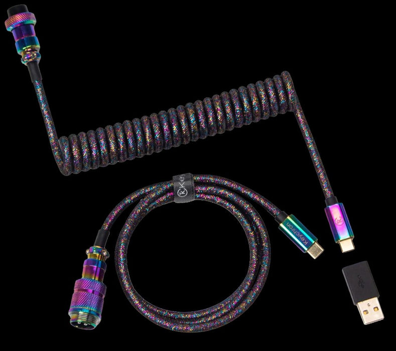 Keychron Colorful Premium Coiled Angled Keyboard Cable, USB-C - USB-C, Rainbow Plated Black