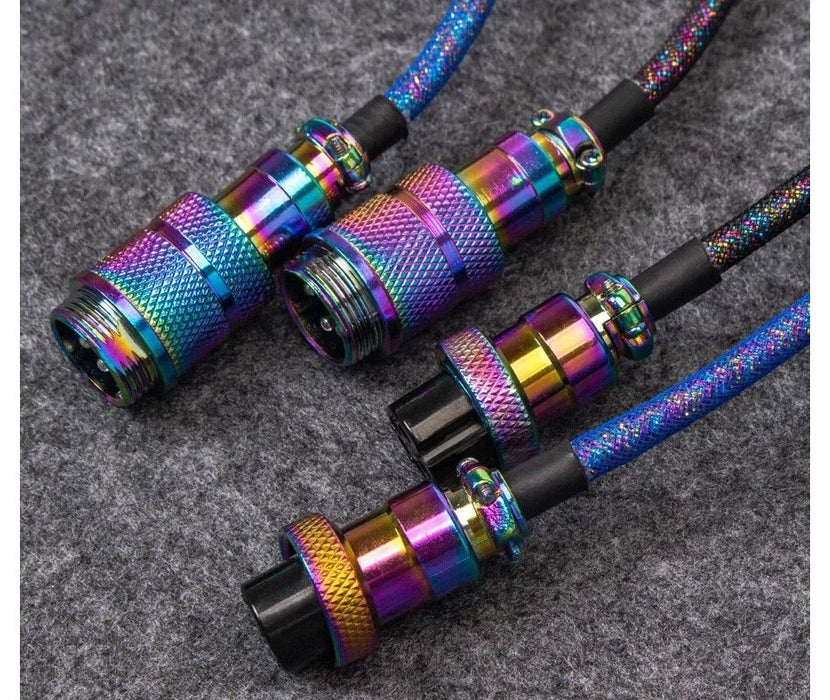 Keychron Colorful Premium Coiled Angled Keyboard Cable, USB-C - USB-C, Rainbow Plated Black