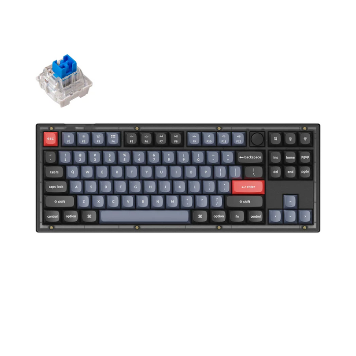 Gaming Mechanical Keyboard Keychron V3 TKL Knob QMK Frosted Black Translucent, Keychron K Pro Blue Switch, RGB Backlight