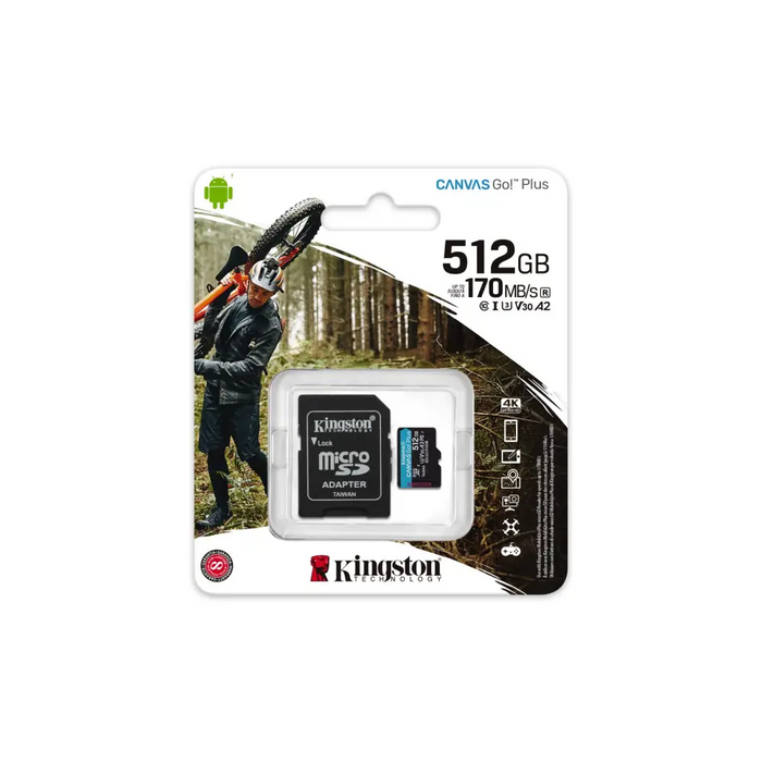 Kingston Technology 512GB microSDXC Canvas Go Plus 170R A2 U3 V30 Card + ADP - Памети