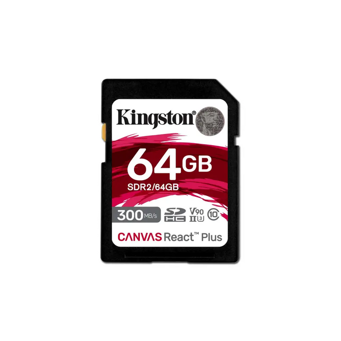 Kingston Technology 64GB Canvas React Plus SDXC UHS-II 300R/260W U3 V90 for Full HD/4K/8K - Карти памет<<<Фото и видео