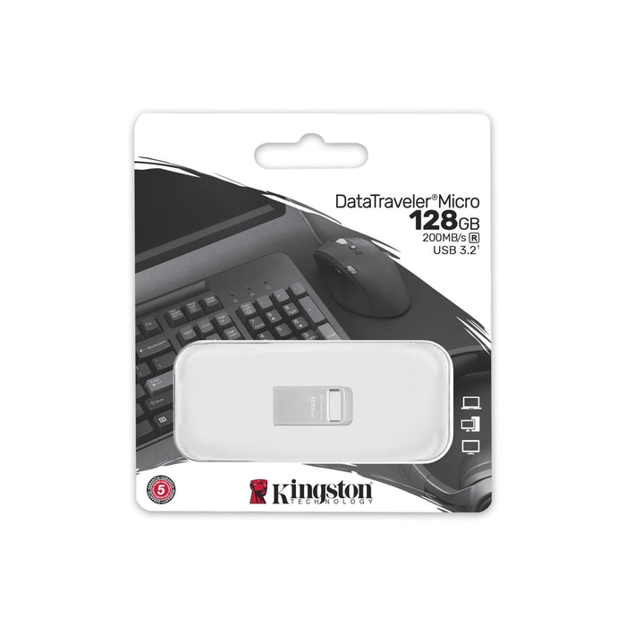USB memory stick KINGSTON DataTraveler Micro, 128GB, USB-A 3.2 Gen 1, Silver