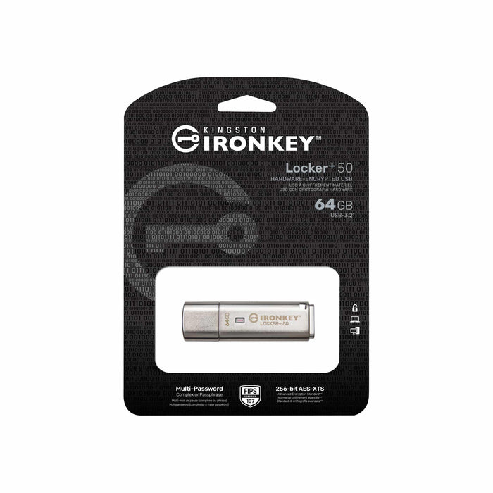USB memory stick KINGSTON IronKey Locker+ 50 - 64GB XTS-AES 256-bit