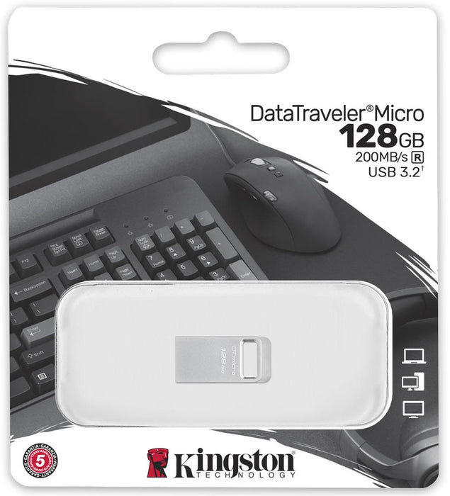 USB memory stick KINGSTON DataTraveler Micro, 128GB, USB-A 3.2 Gen 1, Silver