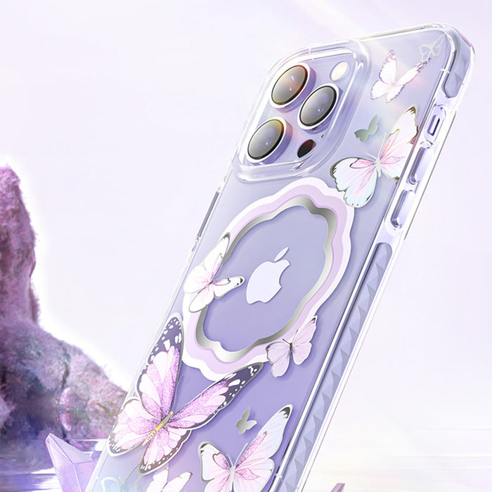 Kingxbar Butterfly Series magnetic case for iPhone 14 Plus MagSafe case with butterflies pink - Cell phone cases