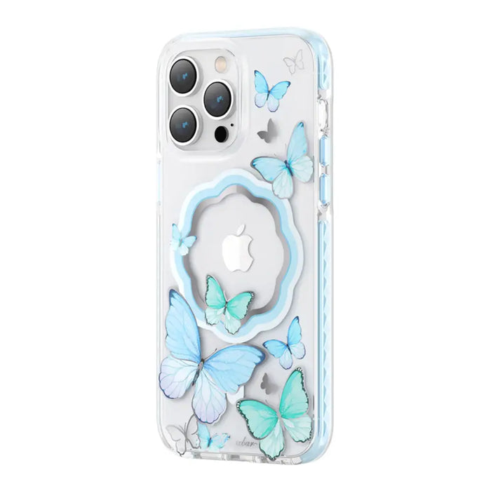 Kingxbar Butterfly Series magnetic case for iPhone 14 Pro MagSafe case with butterflies blue - Cell phone cases