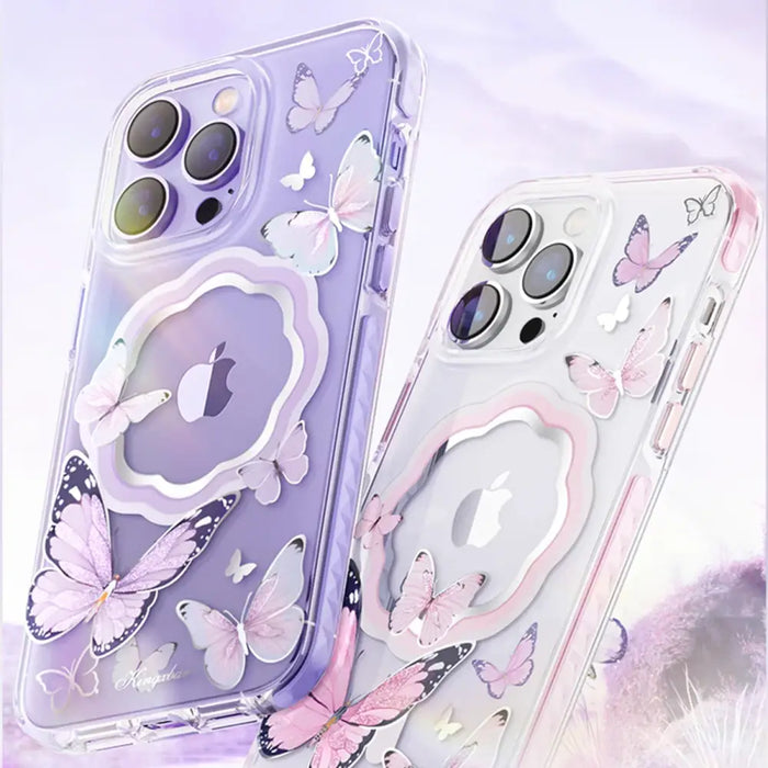 Kingxbar Butterfly Series magnetic case for iPhone 14 Pro MagSafe case with butterflies blue - Cell phone cases