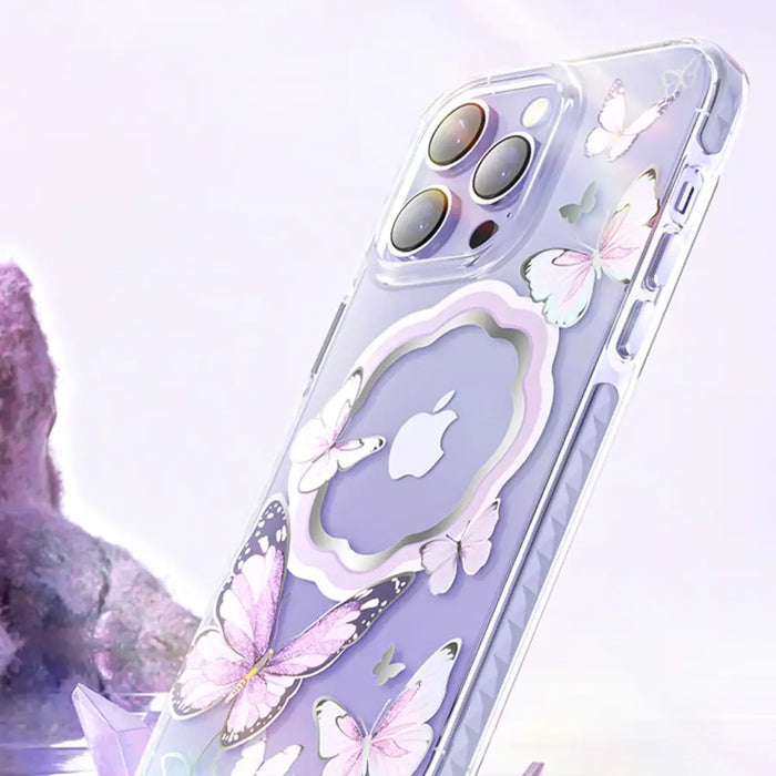 Kingxbar Butterfly Series magnetic case for iPhone 14 Pro Max MagSafe case with butterflies blue - Cell phone cases