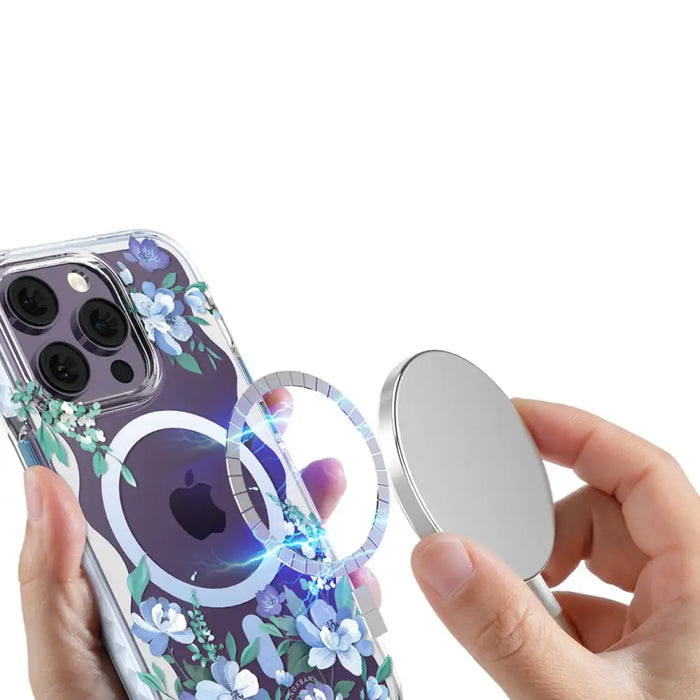 Kingxbar Flora Series magnetic case for iPhone 14 Plus MagSafe decorated with orchid flowers print - Cell phone cases
