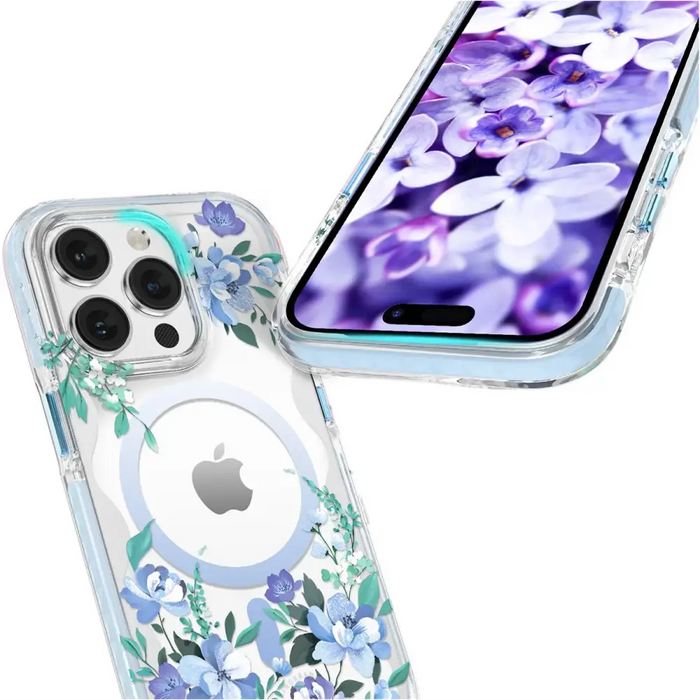 Kingxbar Flora Series magnetic case for iPhone 14 Plus MagSafe decorated with orchid flowers print - Cell phone cases