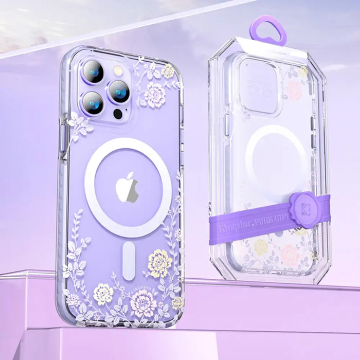 Kingxbar Flora Series magnetic case for iPhone 14 Plus MagSafe decorated with orchid flowers print - Cell phone cases