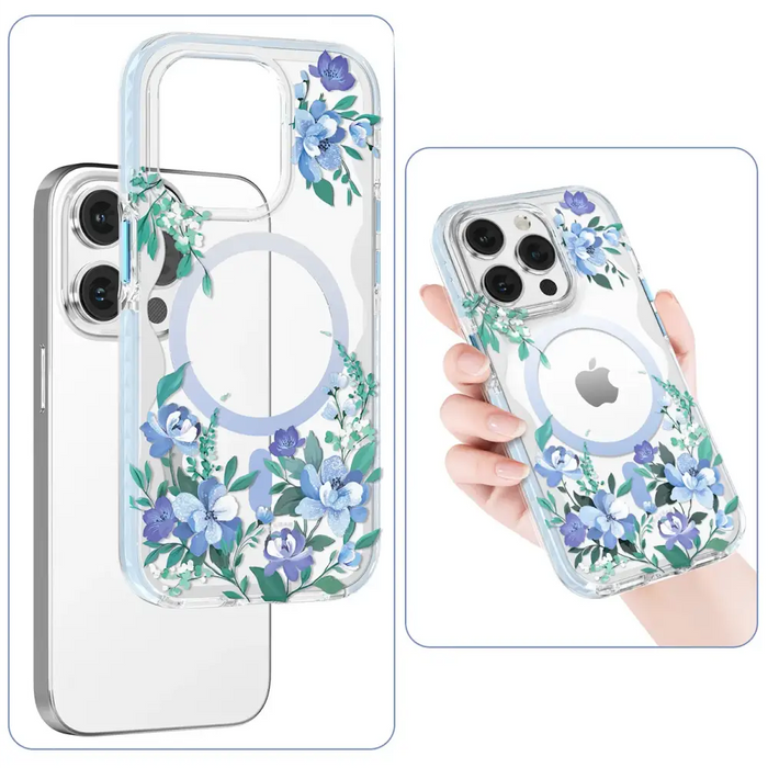 Kingxbar Flora Series magnetic case for iPhone 14 Plus MagSafe decorated with orchid flowers print - Cell phone cases