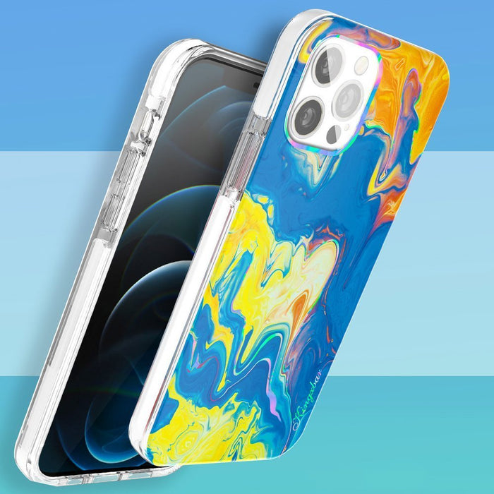 Kingxbar Watercolor Series color case for iPhone 12 Pro / iPhone 12 yellowblue