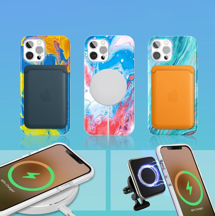 Kingxbar Watercolor Series color case for iPhone 12 Pro / iPhone 12 yellowblue