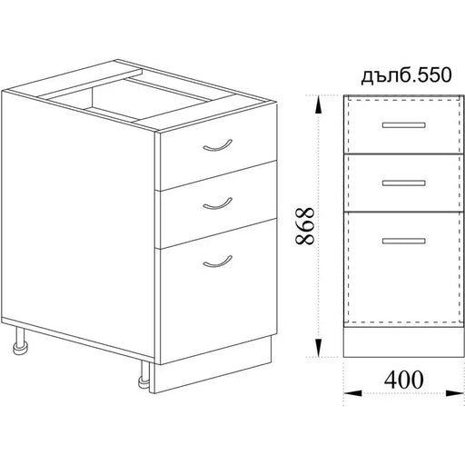 KITCHEN CABINET LOWER ROW WITH TWO DRAWERS AND DOOR IRIM 40X55X87 CM. RIGHT - Модулни кухни<<<Кухненски