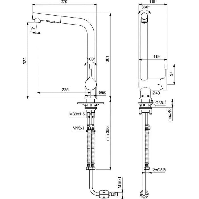 KITCHEN FAUCET WITH PULL-OUT SHOWER IDEALSTANDARD CERALOOK CHROME/BLACK - Смесители за кухня<<<Кухня<<<Praktiker