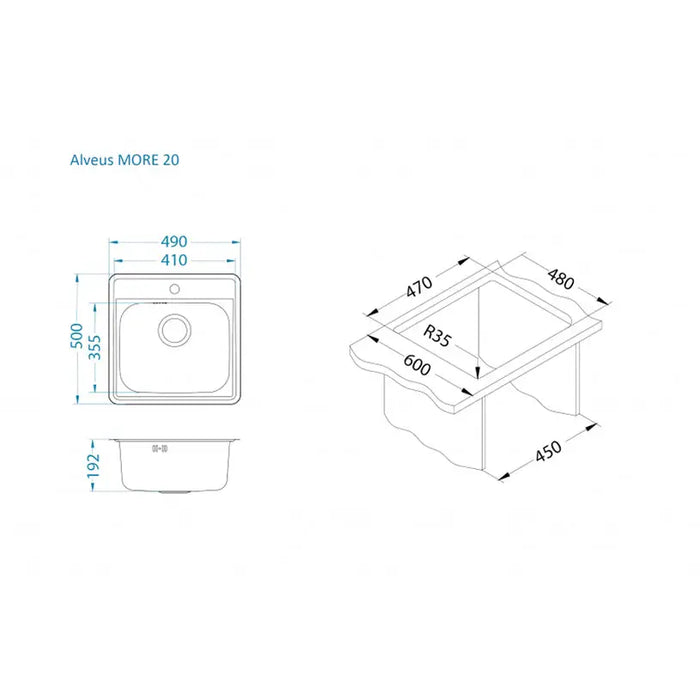 KITCHEN SINK ALVEUS MORE 20 49X50X19.2 CM - Кухненски мивки<<<Кухненски мивки<<<Кухня<<<Praktiker
