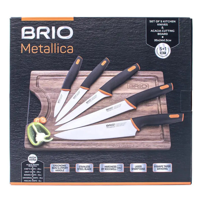 KNIFE SET WITH ACACIA BOARD 6 PIECES BRIO METALICA - Дъски ножове и белачки<<<Домашни потреби<<<Кухня<<<Praktiker