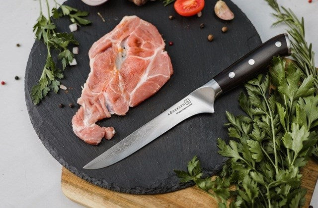 Kohersen Elegance Ebony Wood Boning knife Damascus steel 15.2 cm