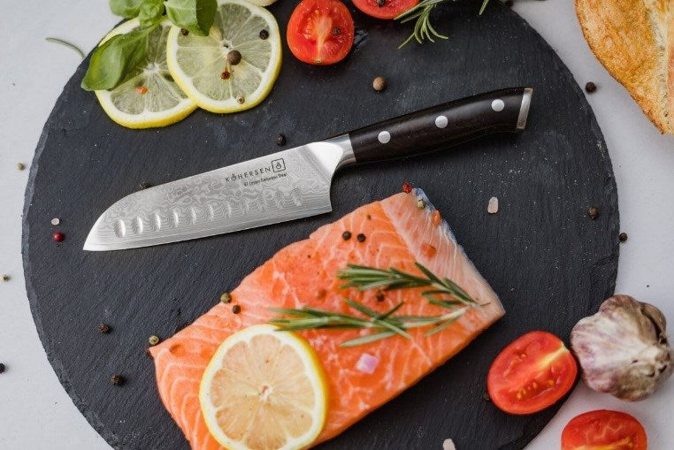 Kohersen Elegance Ebony Wood Santoku knife Damascus steel 12.7 cm