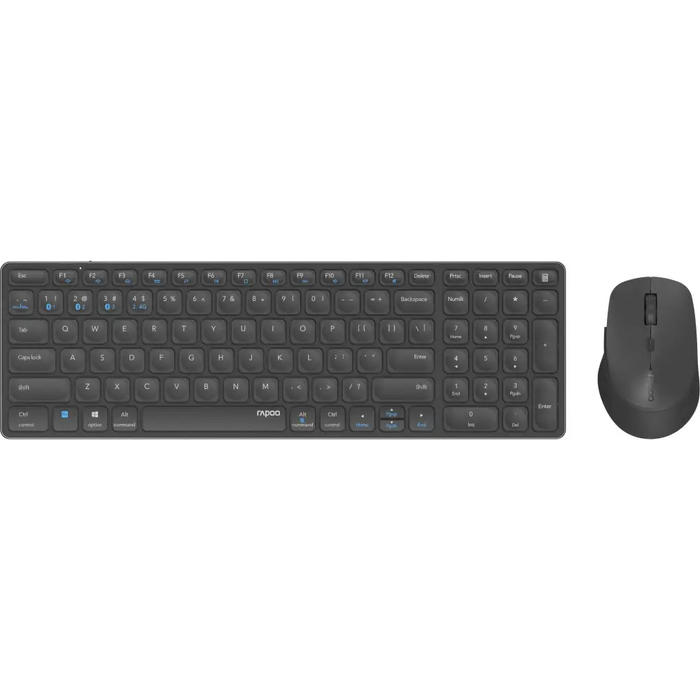 Комплект клавиатура и мишка RAPOO 9700M Multi mode Bluetooth 2.4Ghz Безжичен Тъмносив - Клавиатури<<<Компютърна