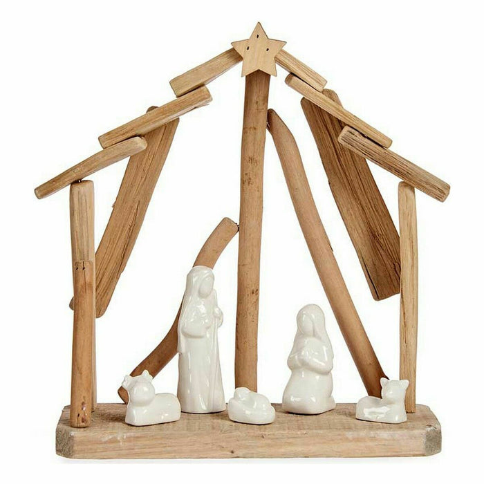 Christmas nativity set Krist+ White Brown Natural Wood Ceramic 25 x 28 x 10 cm (2 Units)
