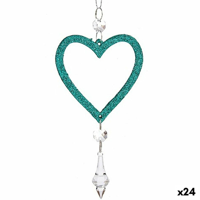 Christmas bauble Krist+ Green Plastic Glitter Heart 9 x 16 x 2 cm (24 Units)