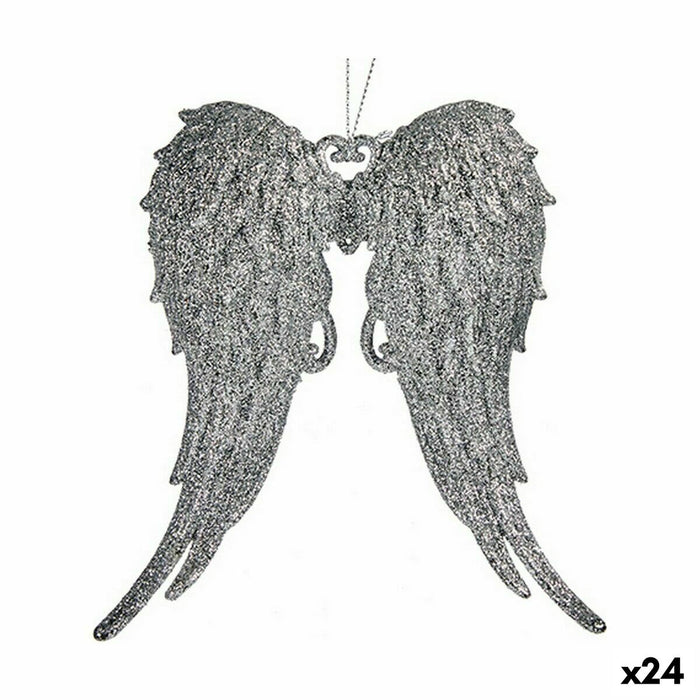 Christmas bauble Krist+ Silver Plastic Glitter Angel Wings 13 x 14,5 x 2,5 cm (24 Units)