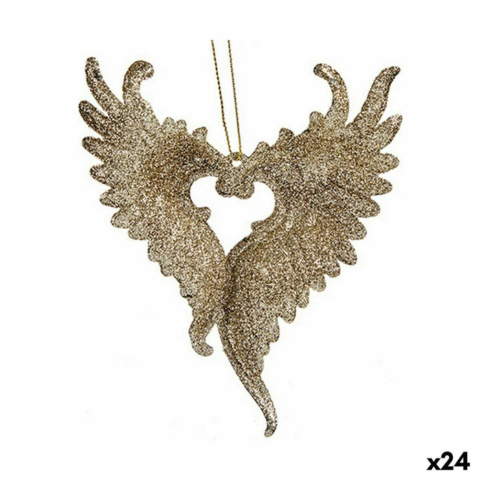 Christmas bauble Krist+ Champagne Plastic Glitter Angel Wings 12 x 13 x 2,5 cm (24 Units)