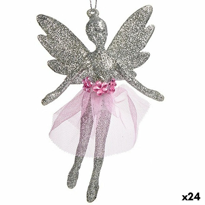 Christmas bauble Krist+ Silver Plastic Glitter Fairy 8 x 12 x 5 cm 8 x 13 x 4 cm (24 Units)