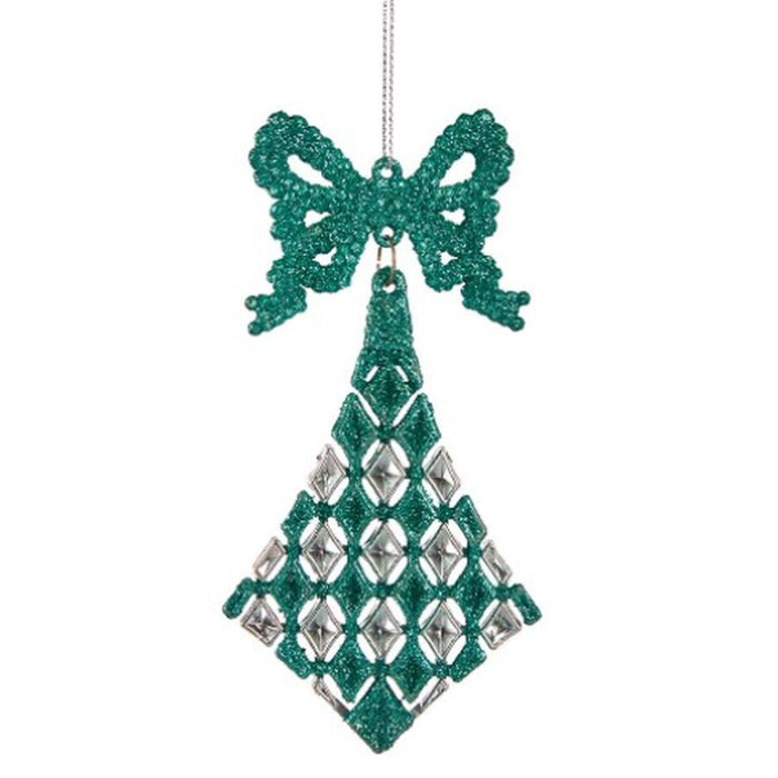 Christmas bauble Krist+ Green Plastic Glitter Lasso Rhombus 7,5 x 1 x 15,5 cm 7,5 x 15,5 x 1 cm (24 Units)