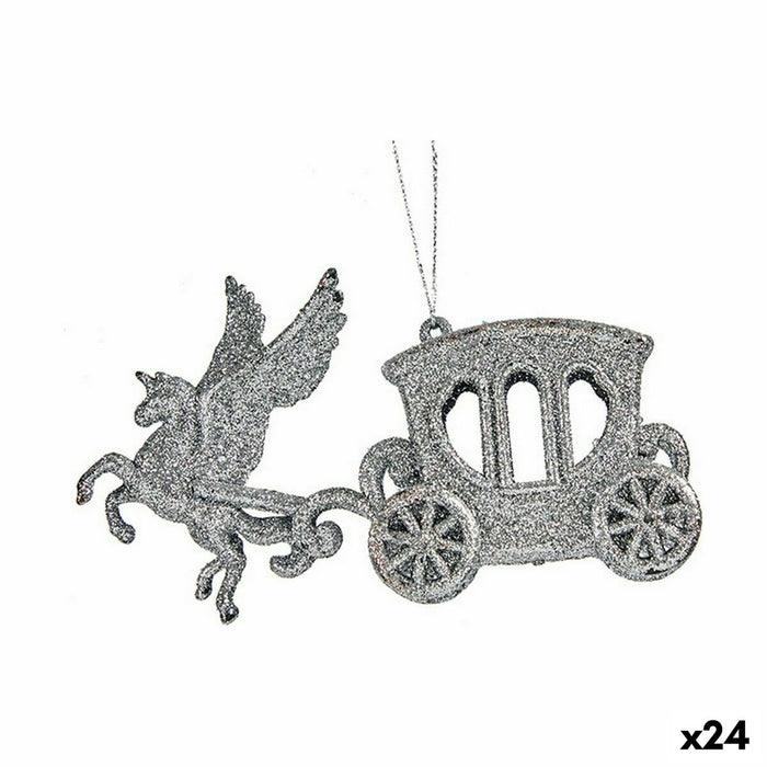 Christmas bauble Krist+ Silver Plastic Glitter Magical Carriage 15 x 8,5 x 4,5 cm 15,5 x 8,5 x 4,5 cm (24 Units)